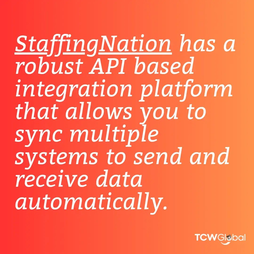 StaffingNation has a robust API based integration platform that allows you to sync multiple systems to send and receive data automatically.